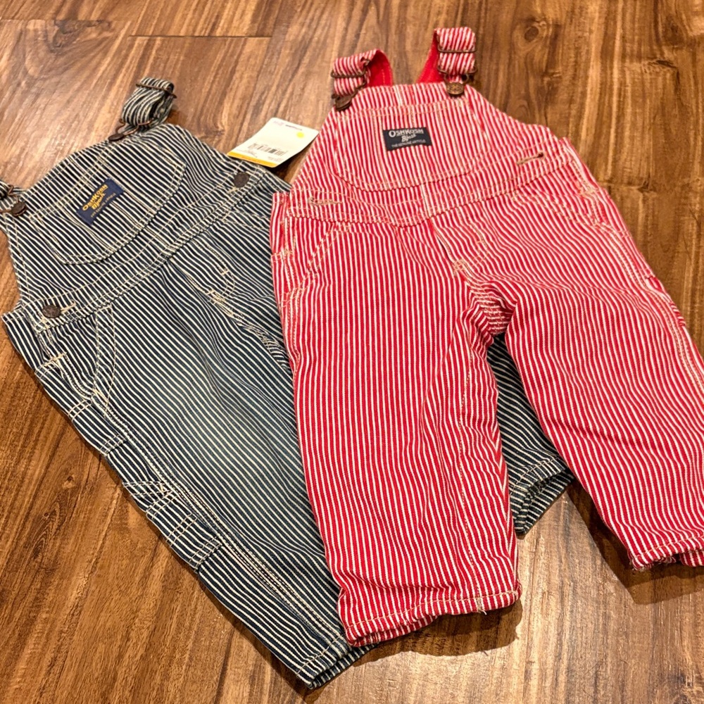 OshKosh B'gosh Red and Blue Striped Overalls